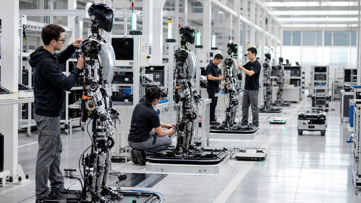 Chaîne d'assemblage modulaire de robots humanoïdes dans une usine moderne