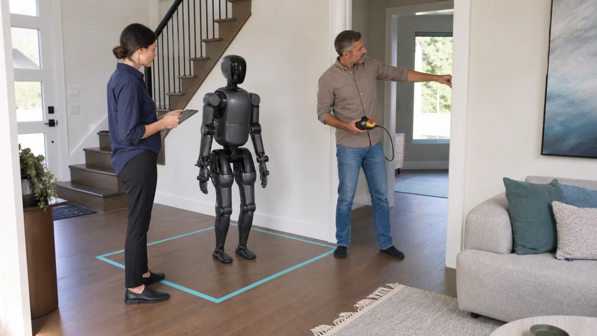 Évaluation des distances de sécurité d'un robot humanoïde éteint dans un logement